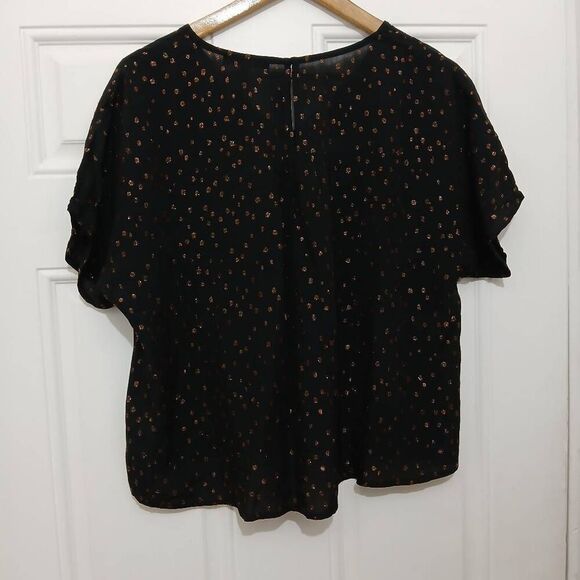 Madewell womens medium viscose silk boxy flare top black rust brown Swiss dot - Picture 3 of 6